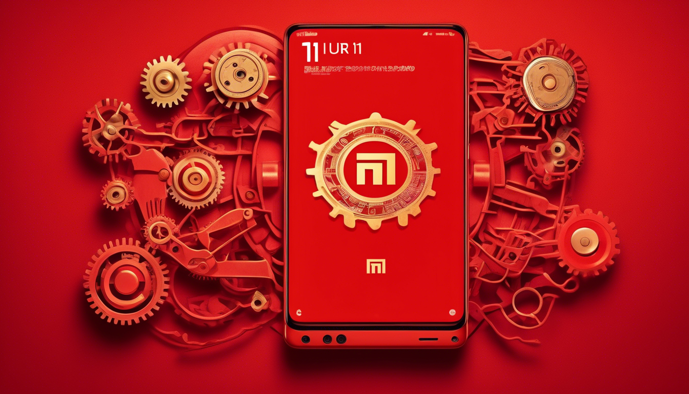 Художественное изображение Xiaomi Mi 11 Ultra на традиционном коммунистическом красном флаге, в котором переплетаются элементы современных технологий и революционной символики.